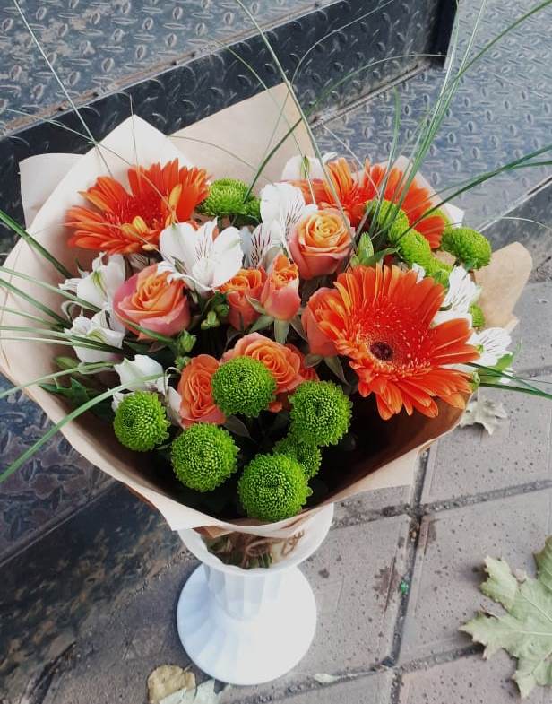 Букет цветов из: Герберы, Хризантемы, Альстромерии и Розы в Кадошкино
