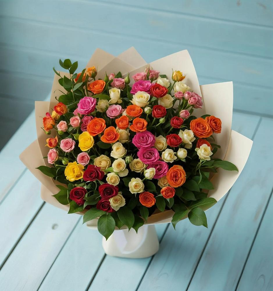 Букет Микс из разноцветных кустовых роз в Кадошкино