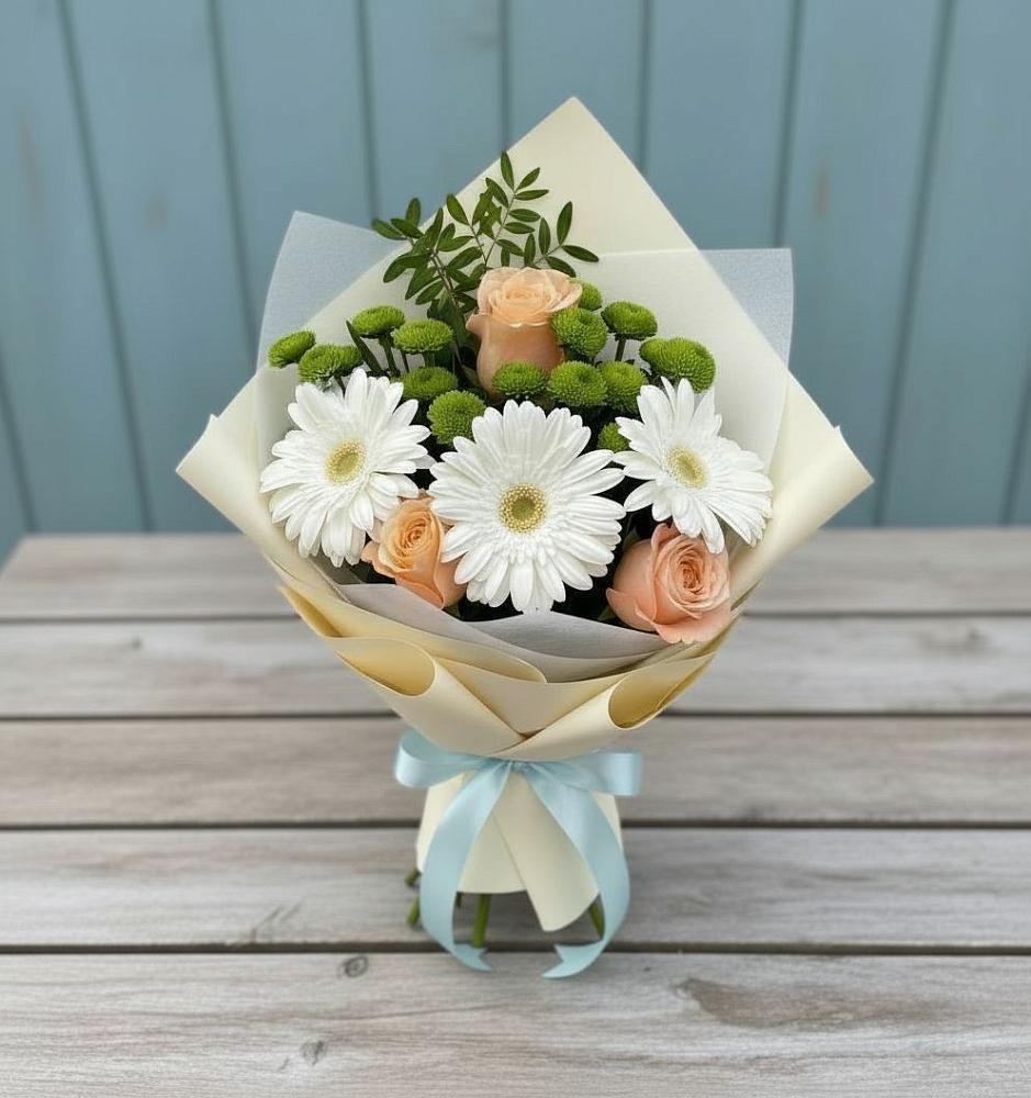 Букет цветов из: Герберы, Розы и Хризантемы в Кадошкино