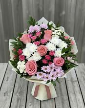 Букет цветов из:  Альстромерии, Гвоздики, Розы и Хризантемы в Кадошкино