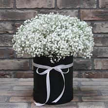 Цветочная композиция из Гипсофила в шляпной коробке в Кадошкино